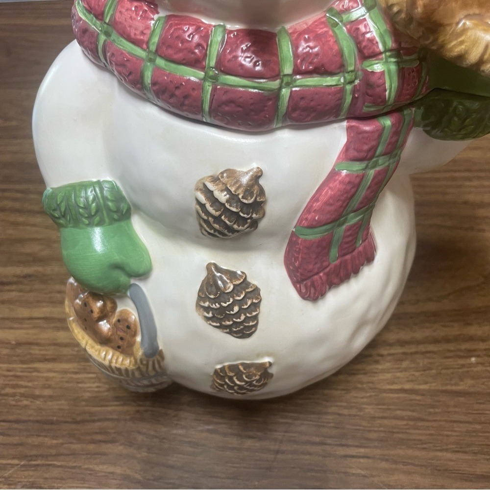 Holiday Time Ceramic Cookie Jar Snowman with Pie Christmas Holiday Decor - Picture 5 of 12